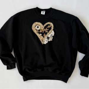 Handmade Cottagecore Black Sweater with Heart Design